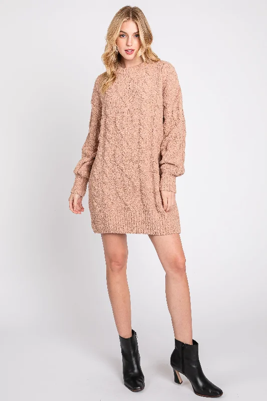 Camel Soft Knit Sweater DressHiking Knit Tops