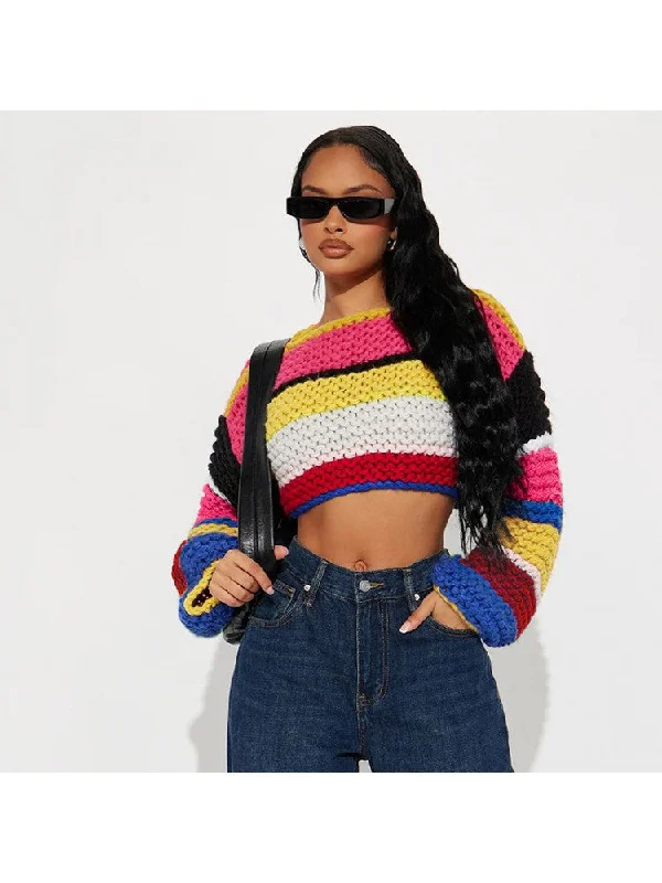 Colorblock Striped Loose Cropped SweaterPerformance Knit Tops