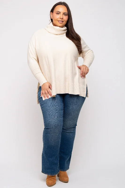 Cream Cowl Neck Dolman Sleeve Plus SweaterCollaborative Knit Tops