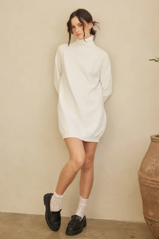 Cream Knit Long Sleeve Turtleneck Sweater DressStriped Knit Tops