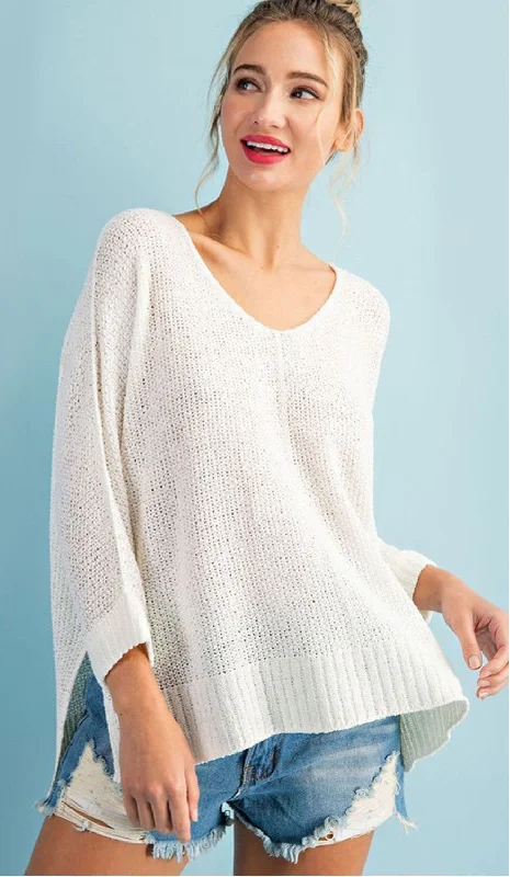 Crisp Air Sweater - WhiteV-Neck Knit Tops