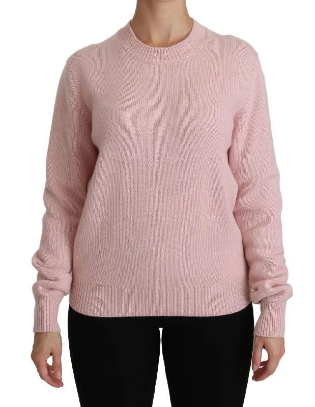 Dolce & Gabbana Cashmere-Blend Pink Crew Neck SweaterStudded Knit Tops