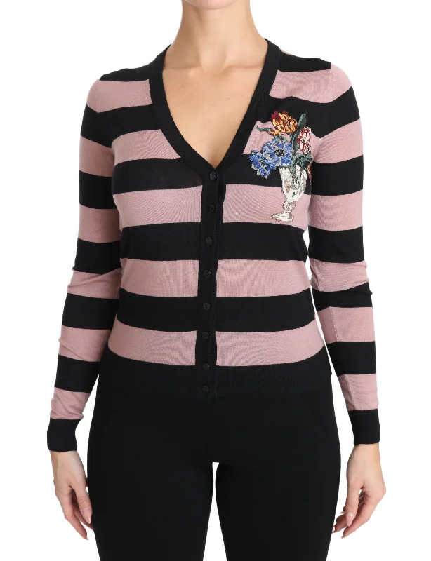 Dolce & Gabbana Elegant Floral Embroidered Cashmere CardiganFall Knit Tops