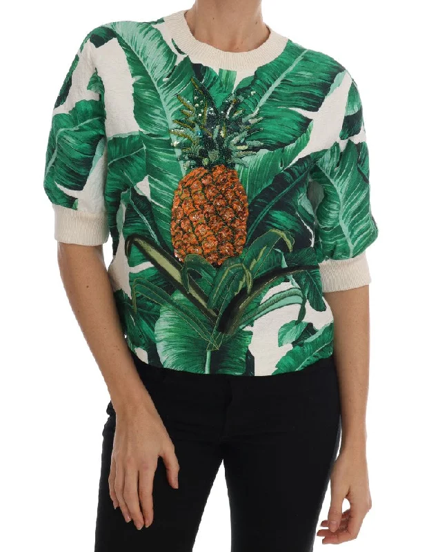 Dolce & Gabbana Tropical Sequined Sweater - Lush Greenery EditionAlpaca Knit Tops