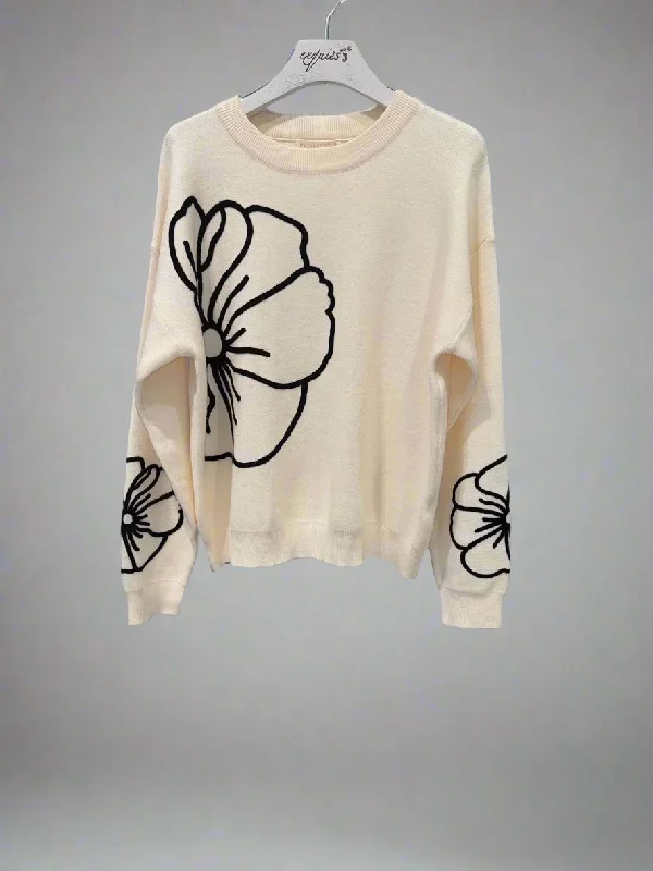 Flower Detail SweaterButton-Up Knit Tops