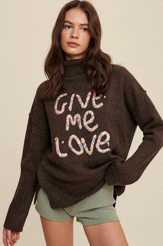 Give Me Love Stitched Mock Neck SweaterLeather-Paneled Knit Tops