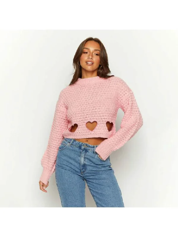 Heart Hollow-out Long Sleeve Pullover SweaterGraphic Knit Tops