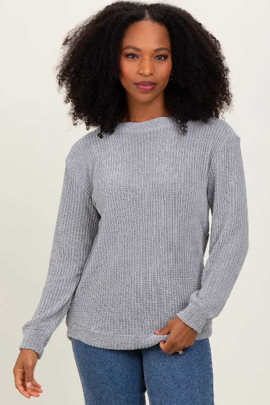 Heather Grey Chenille Knit SweaterCollege Knit Tops