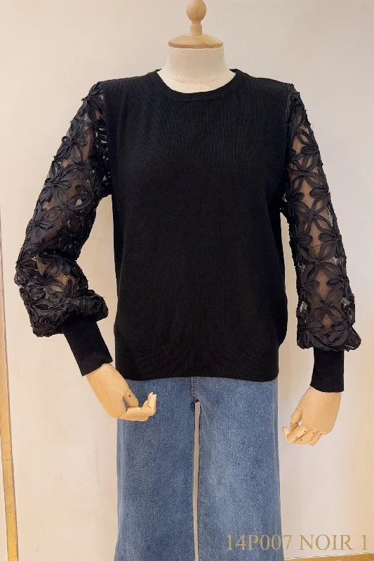 Lace Sleeve SweaterSilk Knit Tops