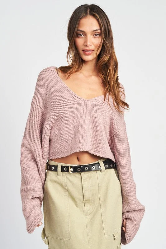 Long Sleeve V Neck KnitCropped Knit Tops