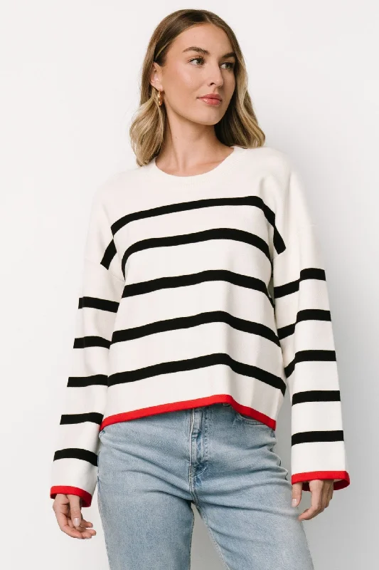 Madilyn Striped Sweater | Off White + BlackFitted Knit Tops