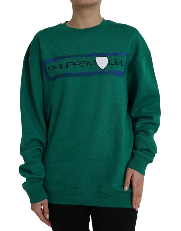 Philippe Model Green Cotton Logo Print Long Sleeves Pullover SweaterScoop Neck Knit Tops