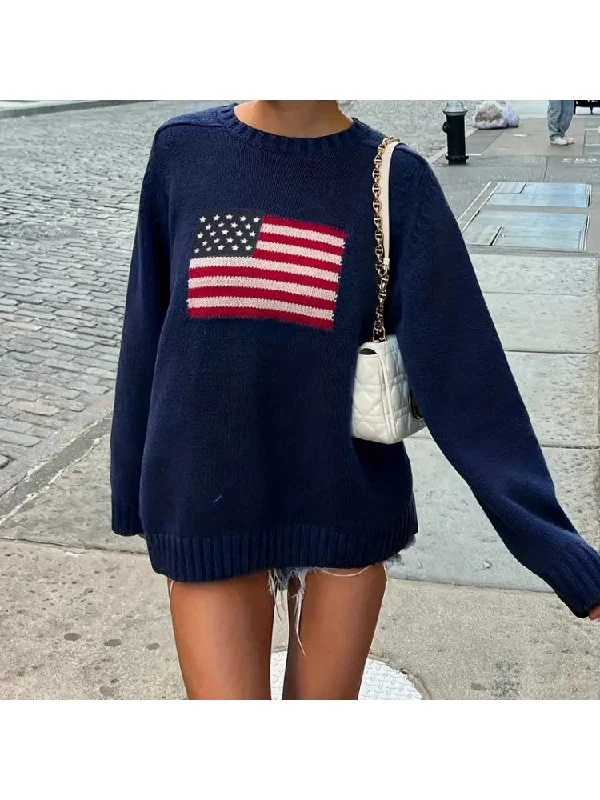 Print Loose Long Sleeve SweaterHigh-Fashion Knit Tops