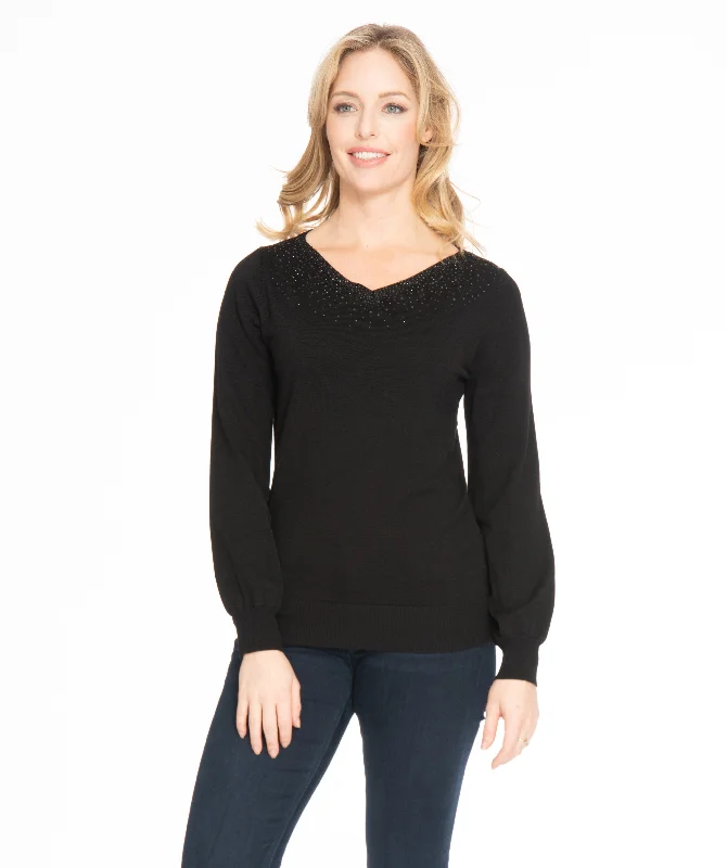 Spense V-Neck Sweater With Detail - CGTP03915MBand Merch Knit Tops