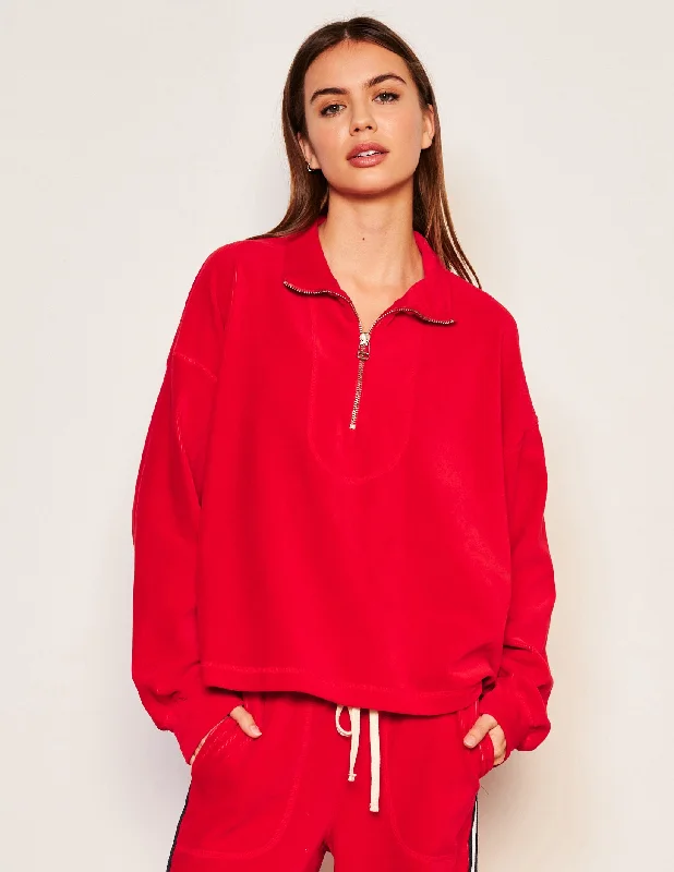 Sundry Crop Half Zip Popover Sweatshirt in Flare RedArtist Knit Tops