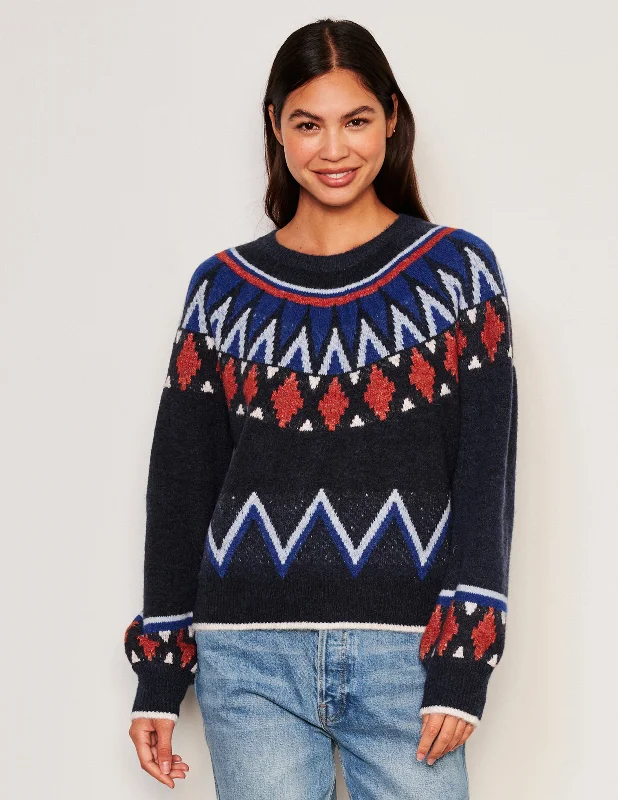 Sundry Fairisle Crew Neck Sweater in Deep NavyThermal Knit Tops