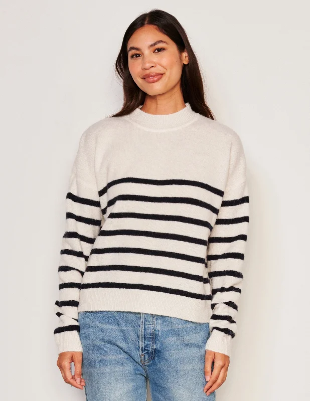 Sundry Stripes Mock Neck Cozy Sweater in OysterFishing Knit Tops