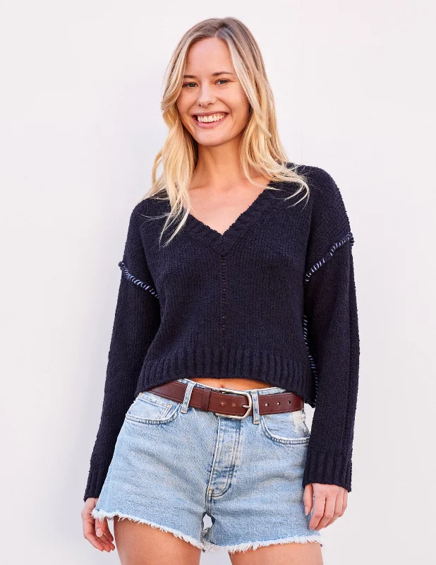 Sundry V-Neck Sweater in Deep Sea NavyCasual Knit Tops