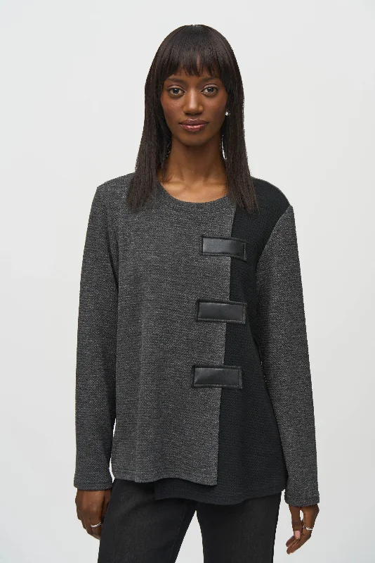 Textured Knit Color Block Boxy TunicArtist Knit Tops