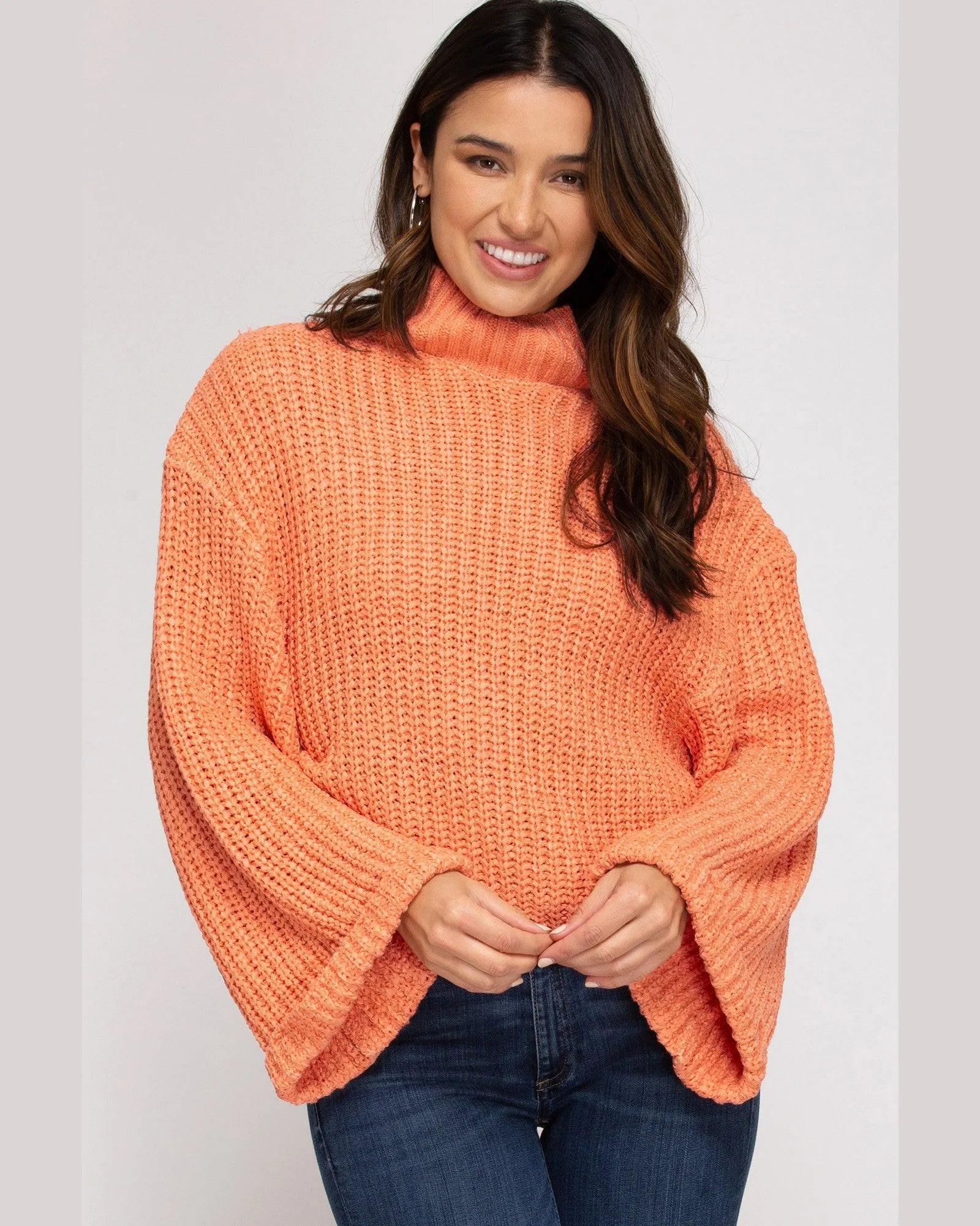 Wide Sleeve Mock Neck SweaterCashmere Knit Tops