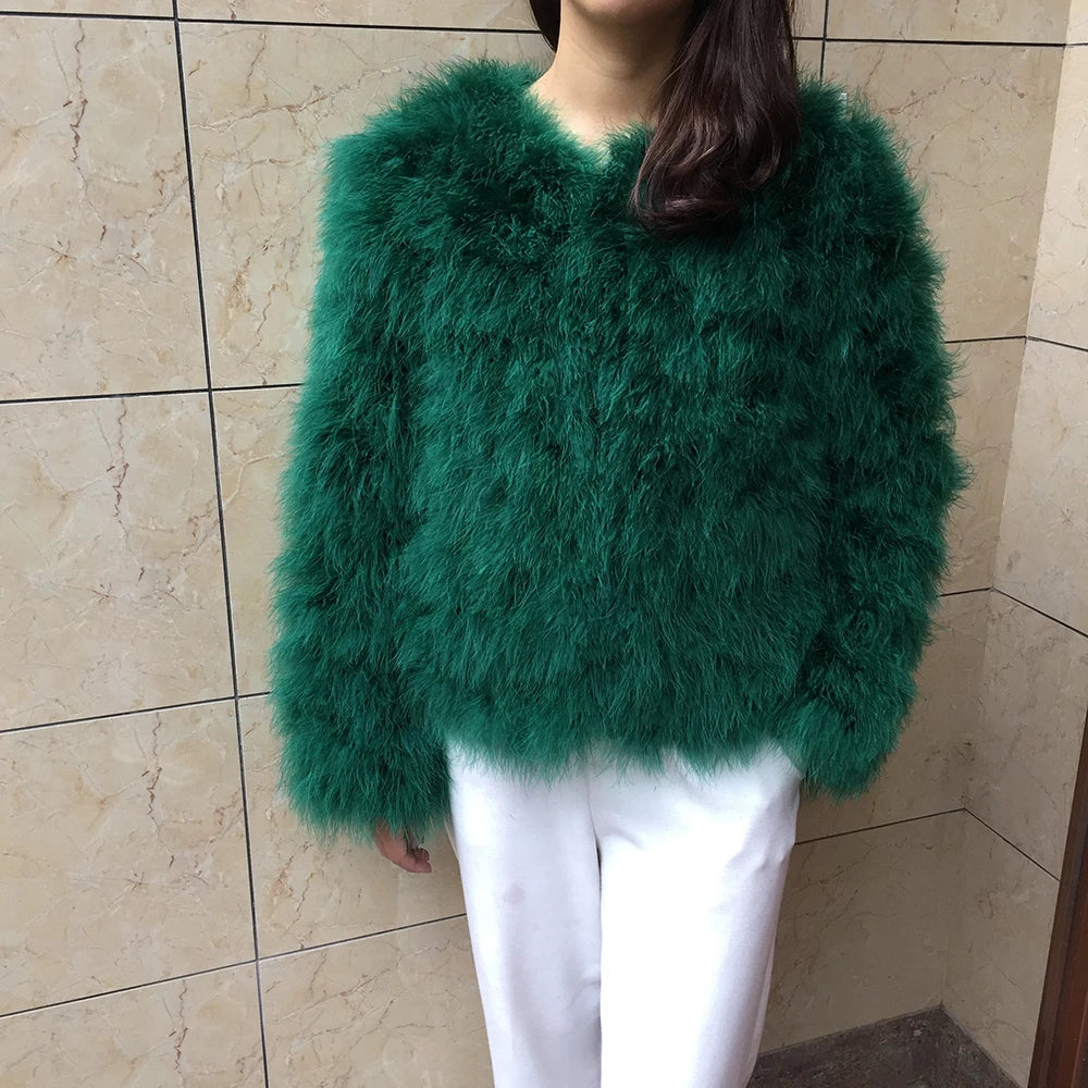 Retro JacketsWomen's Casual Green Furry Long Sleeve Short Winter Party Jacket