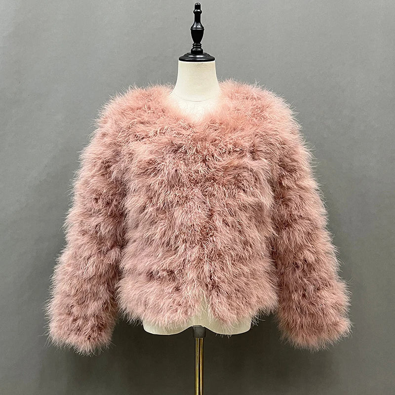 Metallic JacketsWomen's Casual Pink Furry Long Sleeve Short Winter Party Jacket