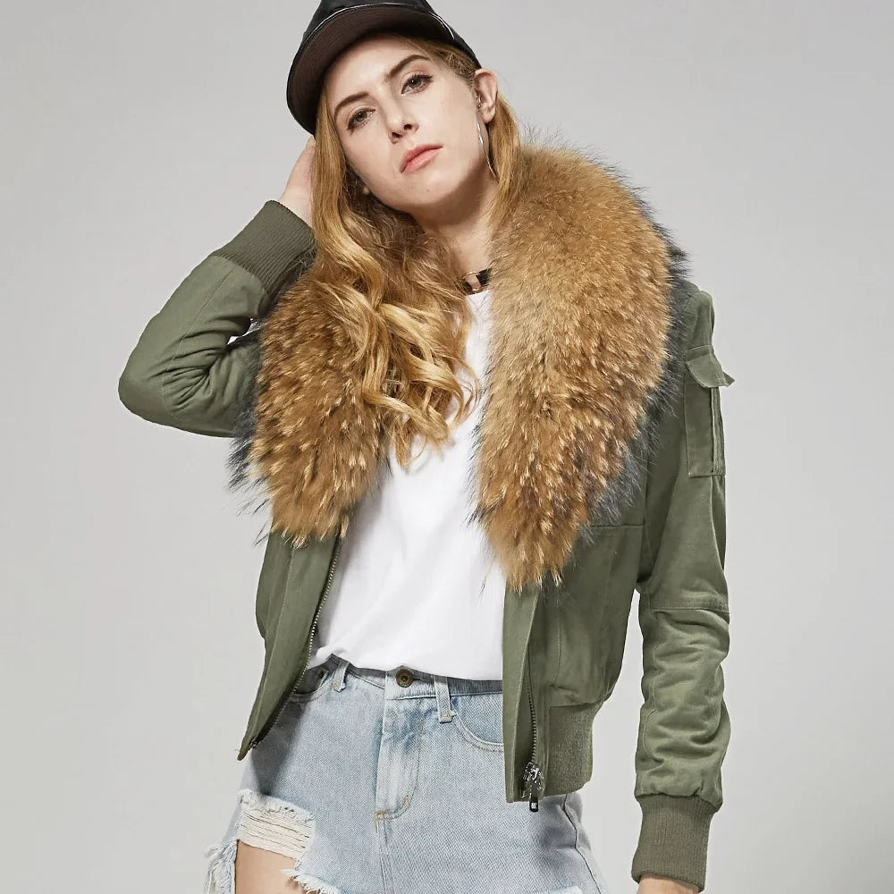 Asymmetrical JacketsWomen's High Street Solid Pattern Cotton Raccoon Fur Collar Winter Jacket