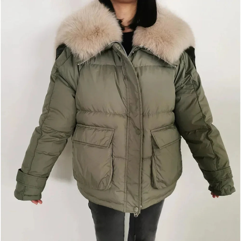 Cultural JacketsWomen's Loose Detachable Fur Collar Winter Luxury Hooded Puffer Jacket