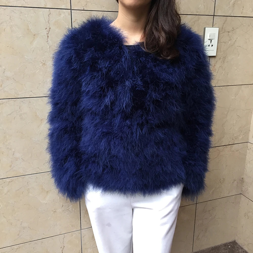 Formal JacketsWomen's Navy Blue Furry Long Sleeve Casual Short Winter Jacket