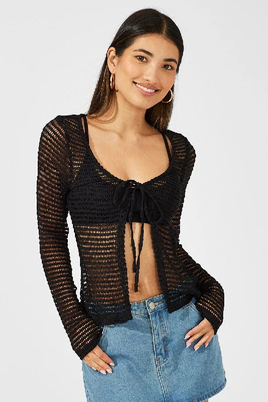 Black Bolero Top Long Sleeve Front Tie