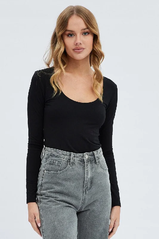 Black Top Long Sleeve Scoop Neck