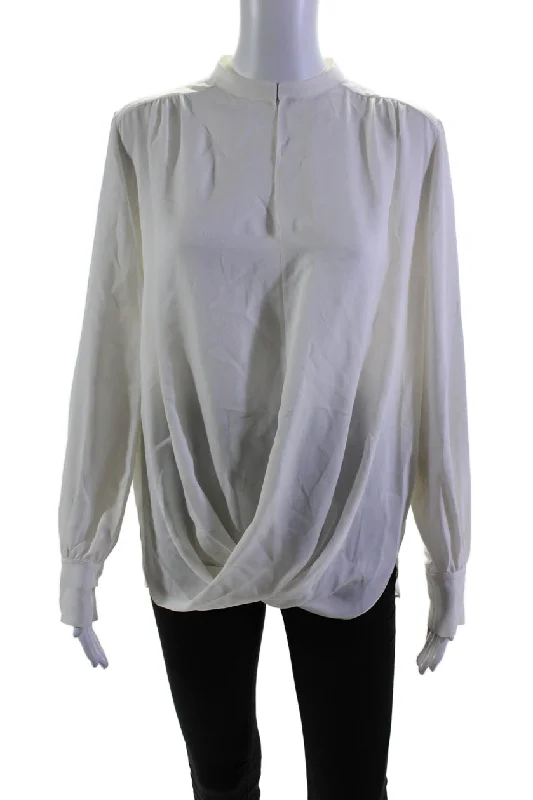 Dice Kayek Women Silk Chiffon High Neck Cut Out Long Sleeve Blouse White