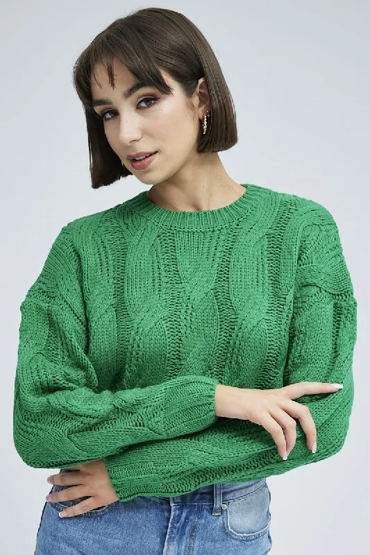 Green Cable Knit Jumper Long Sleeve