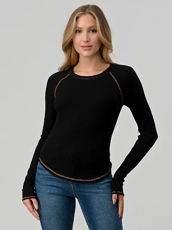 Hashttag Raglan Long Sleeve Ribbed Top