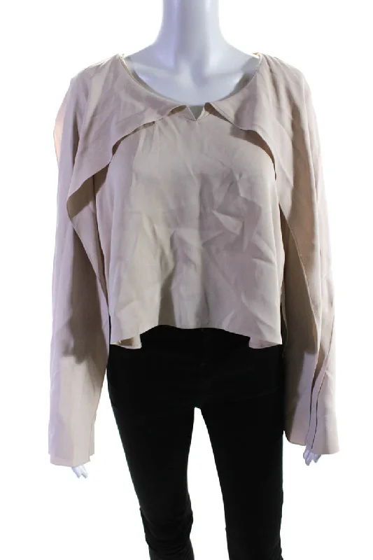 Khaite Womens Long Sleeve Crepe Tie Neck Top Blouse Beige