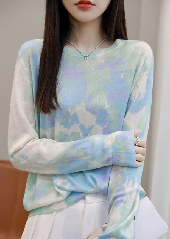 New Blue Print Thin Silk Cotton Top Long Sleeve