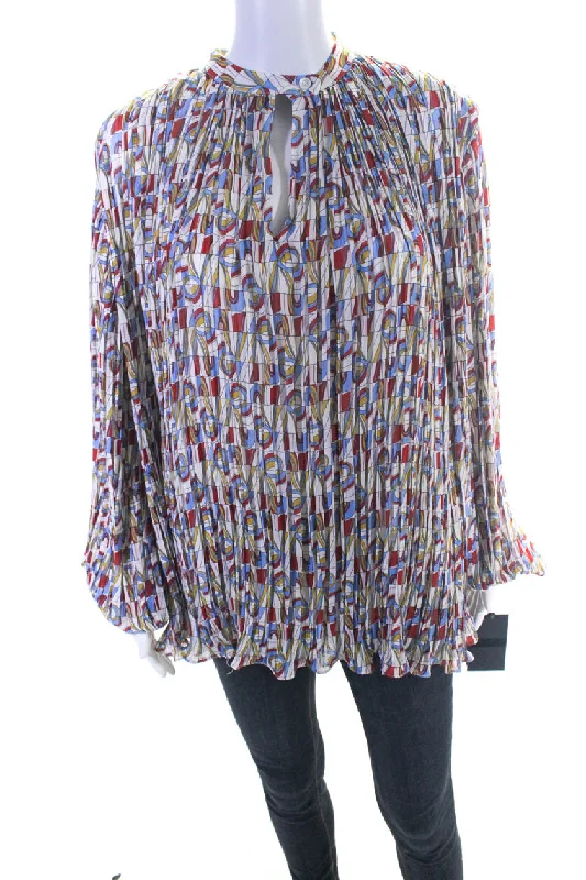 Rochas Womens Long Sleeve Pleated Blouse Top Multicolor