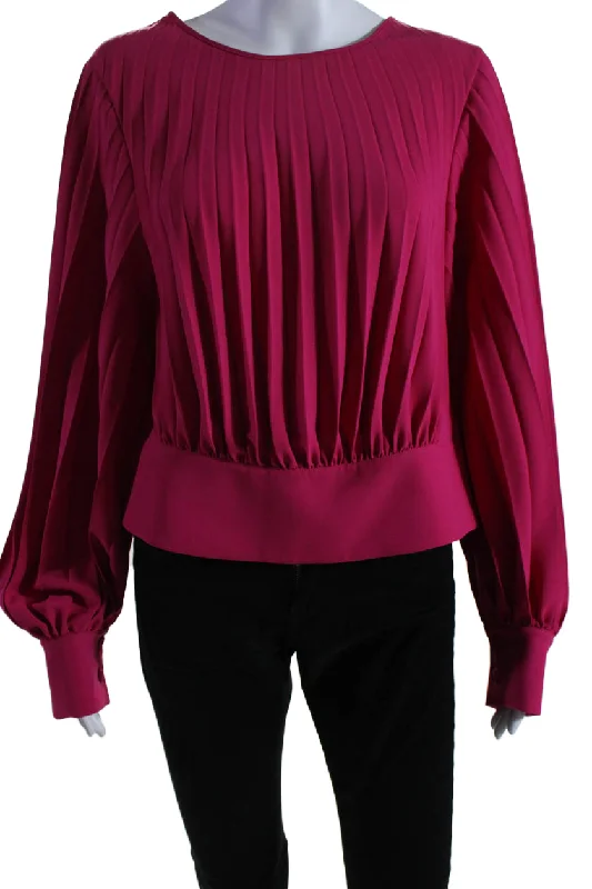 Theo Womens Idalia Pleated High Waist Zipped Long Sleeve Blouse Pink