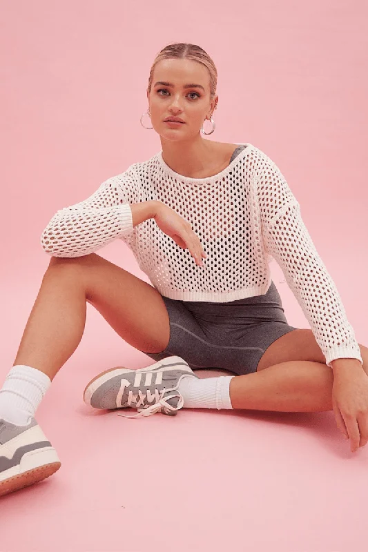 White Knit Jumper Long Sleeve Fishnet