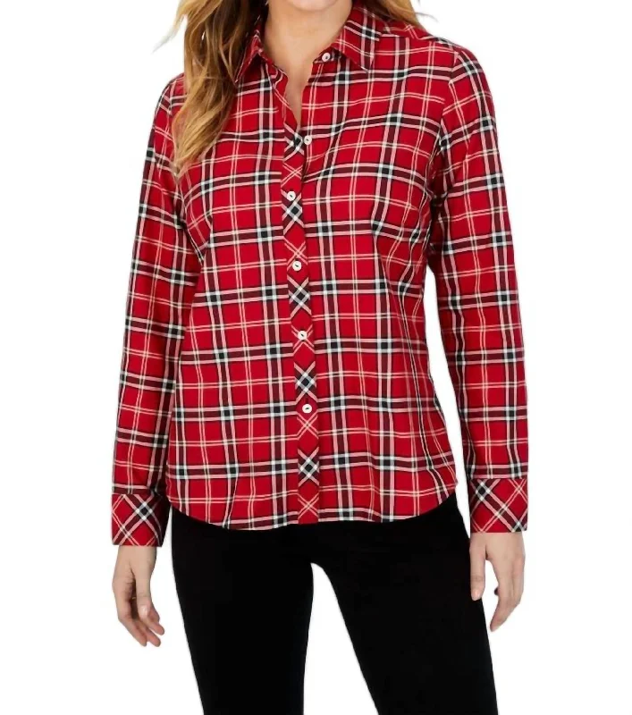 Ava Non-Iron Holiday Plaid Shirt In Red/multiLace-Up Shirts