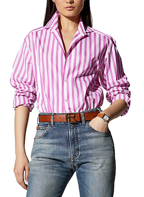 Capri Long Sleeve Stripe Shirt In PinkMetallic Shirts