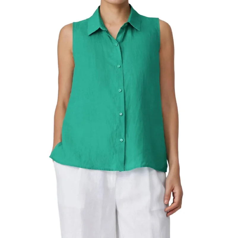 Classic Collar Sleeveless Shirt In Sea StarPocket Shirts