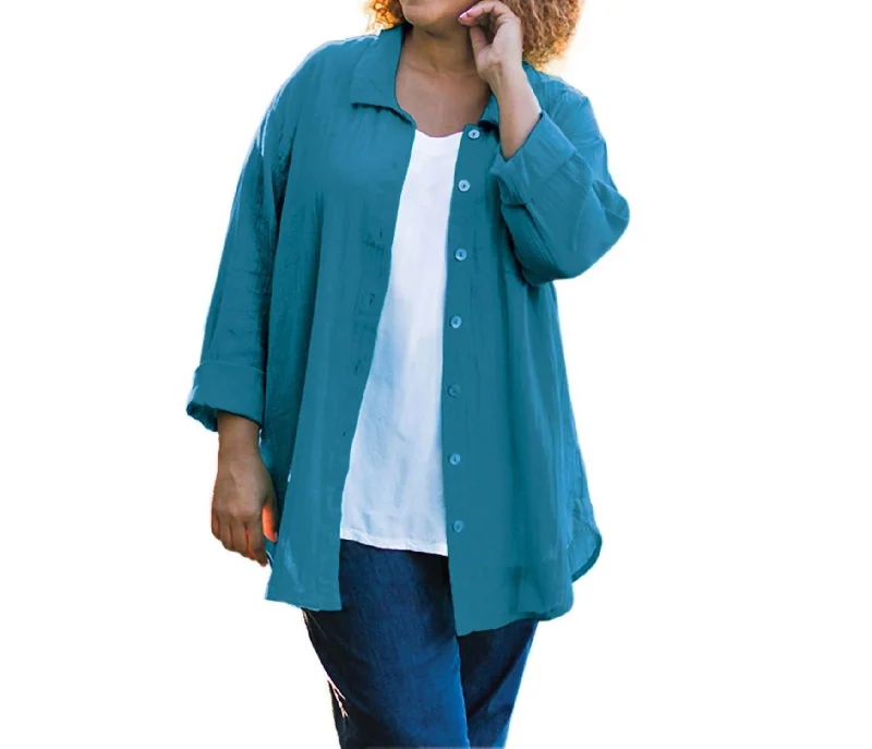 Cotton Collar Long Sleeve Kendall Shirt - Plus In Ocean DepthsWrap Shirts