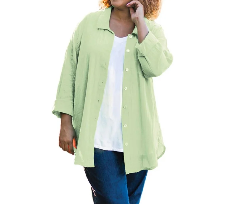 Cotton Collar Long Sleeve Kendall Shirt - Plus In SpindriftLinen Shirts