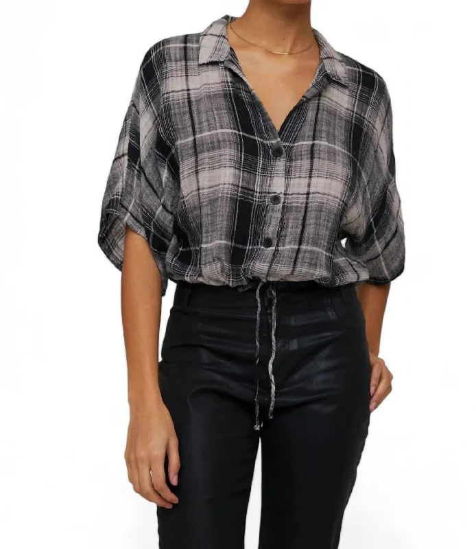 Flowy Tie Waist Plaid Shirt In High DesertFitted Shirts