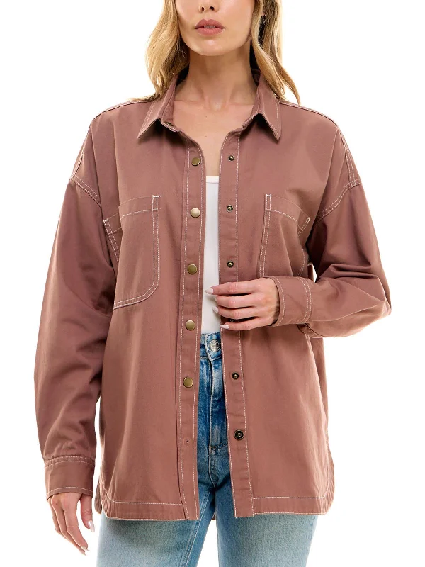 Juniors Womens Shirt Collared Button-Down TopSilk Shirts