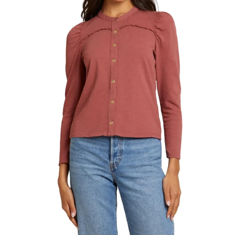 Juniper Femme Collarless Shirt In Desert RoseSatin Shirts