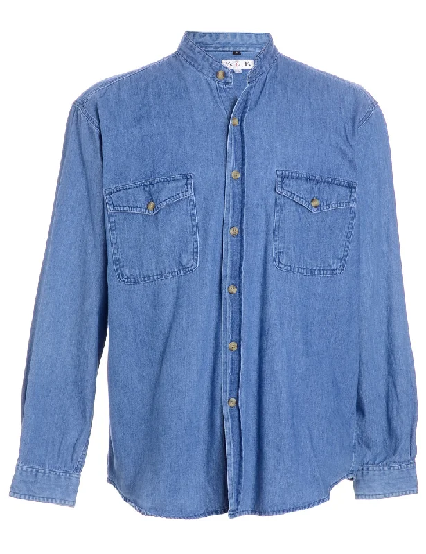 Label Charles Grandad Collar Denim ShirtGym Shirts