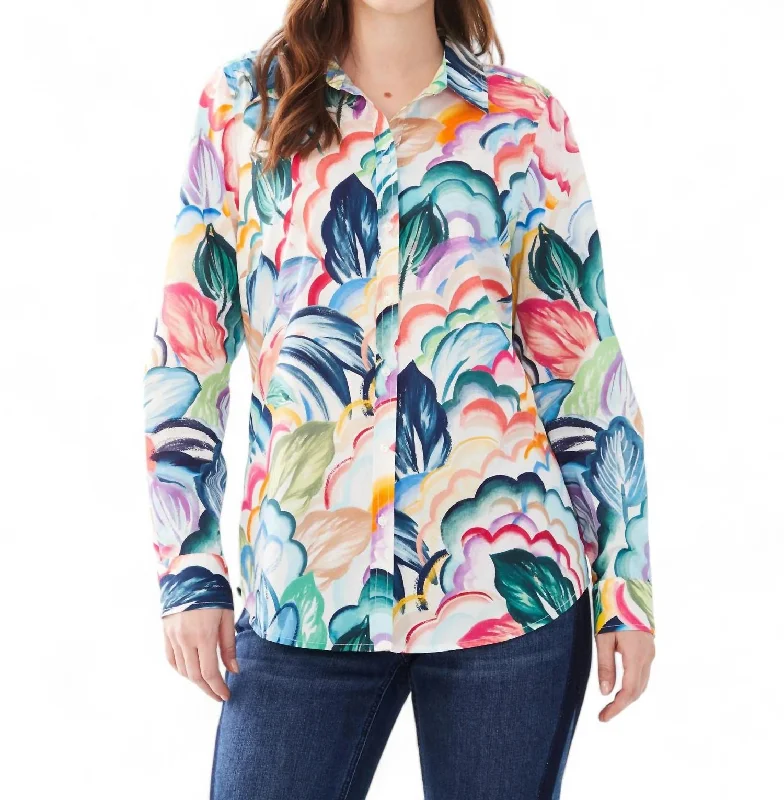 Long Sleeve Printed Poplin Shirt In Tropical LayerSequined Shirts