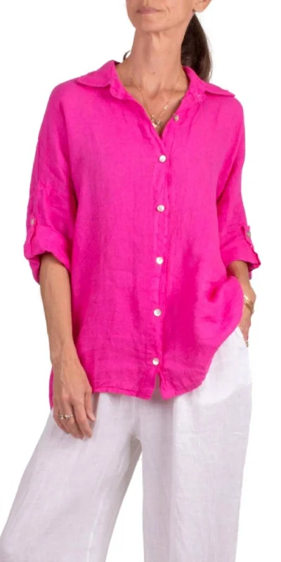 Martina Linen Button Down Shirt In Hot PinkHooded Shirts